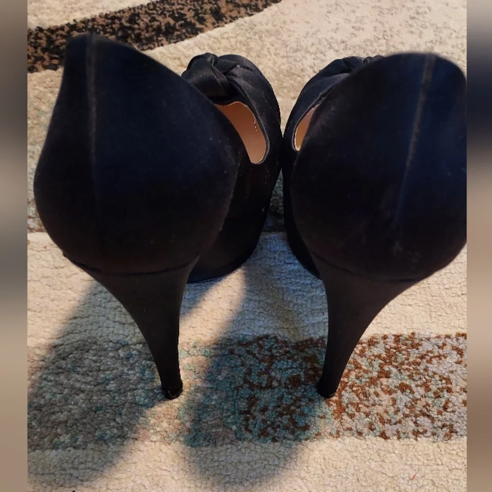 CASADEI Black Satin Platform High Heels With Bow Detailing Sz-10.5